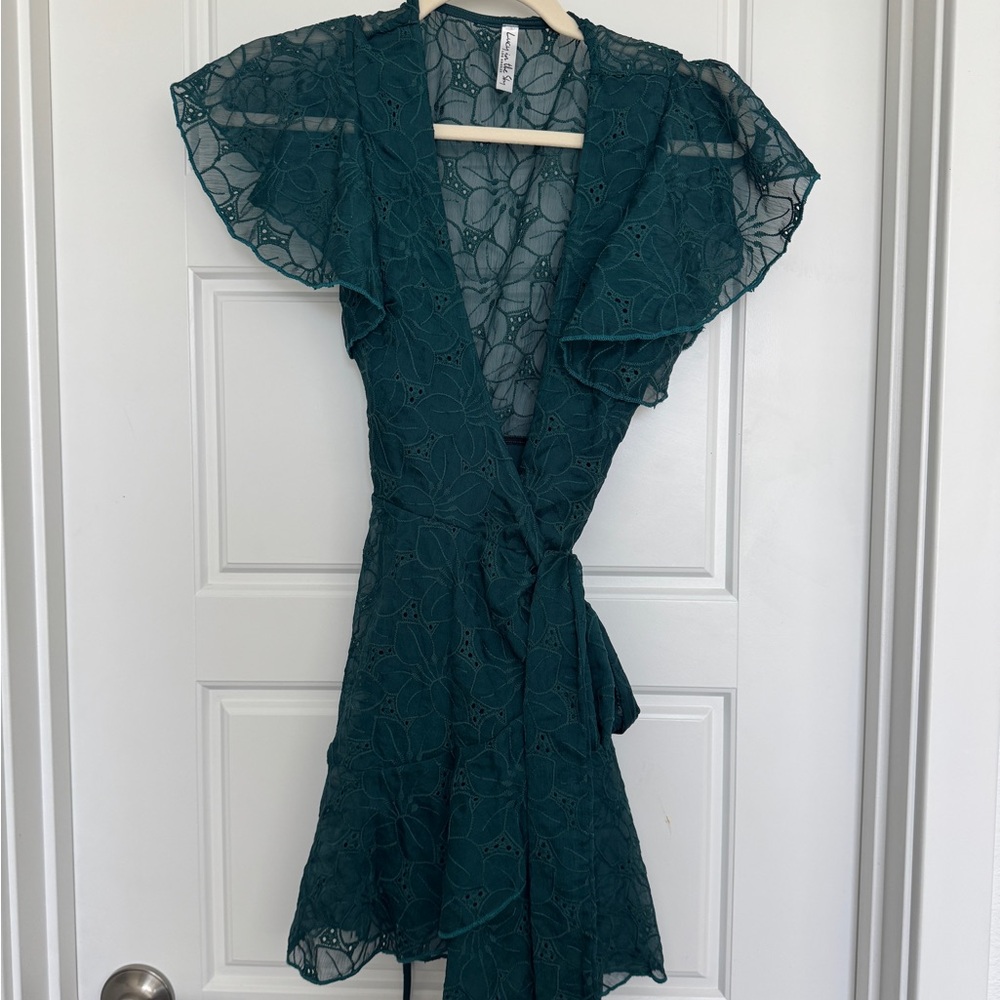Lucy In The Sky Los Angeles Crepe Ruffle Dress in Green Size Small